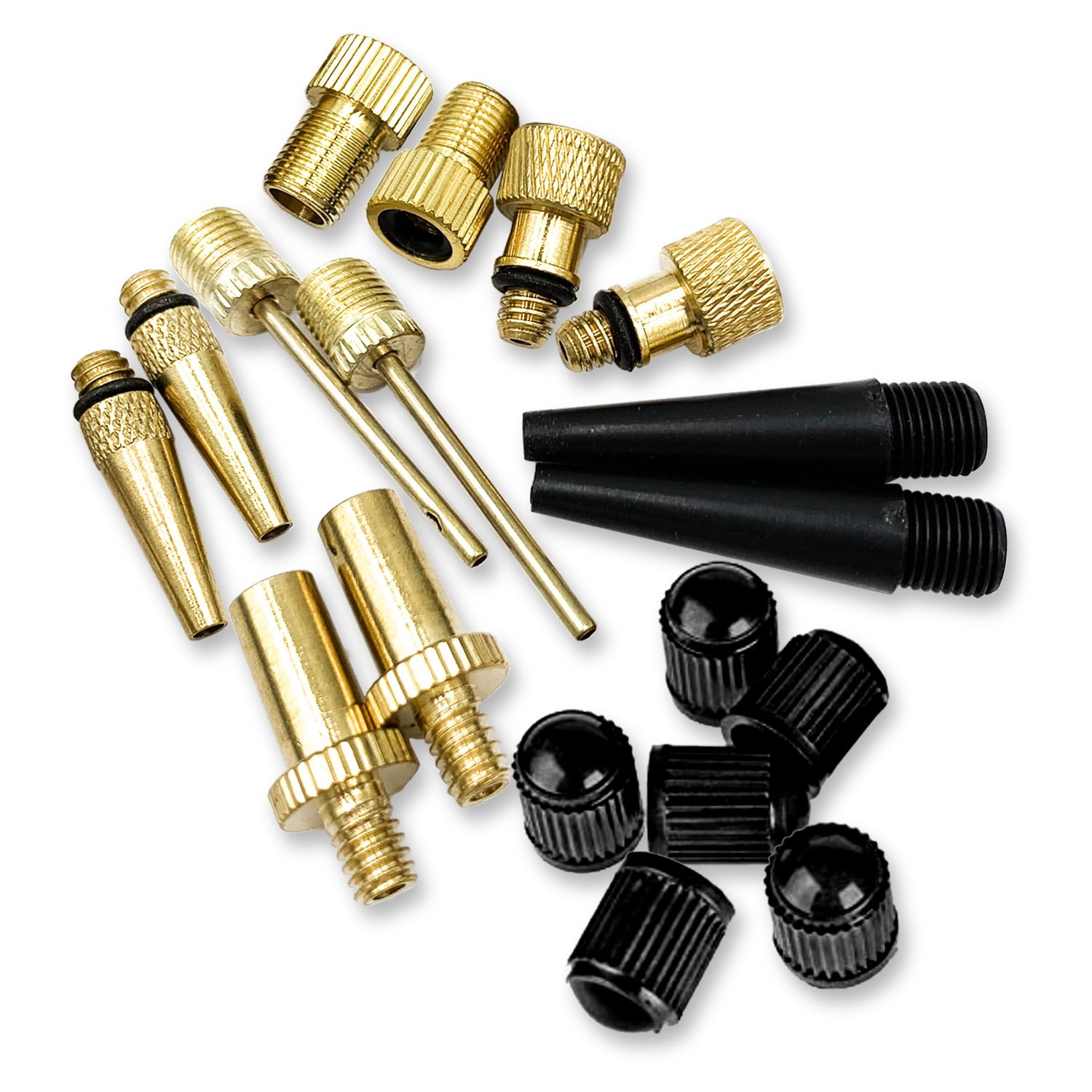 Bike Valve Adapter Kit (Pack of 10 Valves + 6 Caps + 2 Ball Pump Needle) Presta Valve, Dunlop