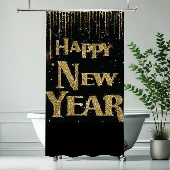 RKSupls New Year Shower Curtain, Luxurious Shining Shower Curtain with Hooks for Christmas Home Bathroom Decor Washable Curtains, 36x72 in