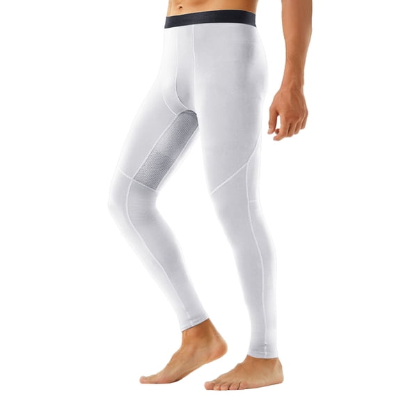 IWRICH Men's Thermal Compression Pants Lined Athletic Tights Leggings Sports Base Layer Bottoms for Cold Weather White XL
