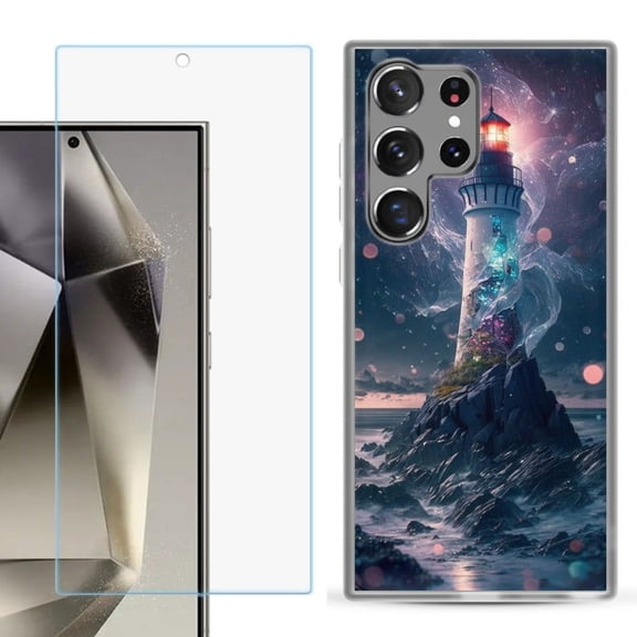 OneToughShield ® Compatible with Samsung Galaxy S24 Ultra, Shockproof Phone Case, with Tempered Glass Screen Protector - Surreal Lighthouse