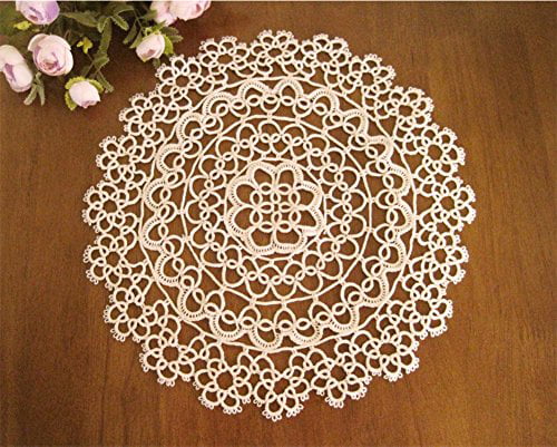 Vintage Style Hand Tatting Lace Round Cotton Doily Beige New 