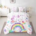 thumbnail image 3 of Homewish Kawaii Unicorn 7 Pieces Bedding Comforter Set,Colorful Heart Print Full Bedding Set,Cartoon Rainbow Fitted Sheet Flat Sheet For Girls Teens,Microfiber Bedroom Decor Reversible, 3 of 9