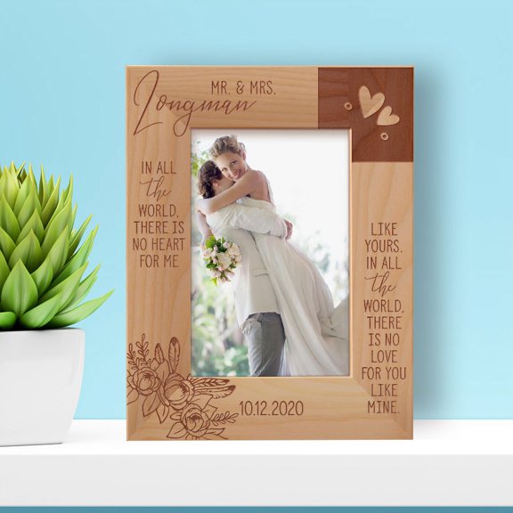 Wedding In All The World, There Is No Heart For Me Like Yours Personalized Wooden Frame 4" x 6" Brown (Vertical)