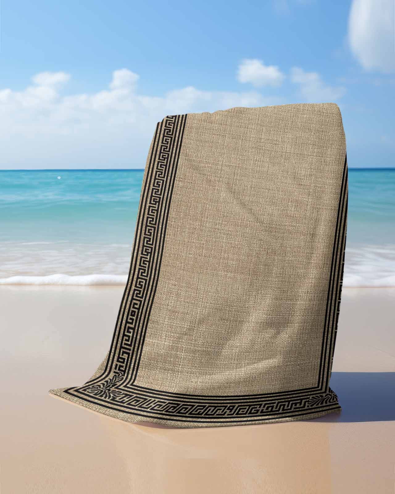 Black Brown Retro Greek Key Beach Towels Oversized Super Absorbent,Geometric Greece Ancient Rustic Lightweight Bath Towel Quick Dry Sets For Bathroom/Pool/Rv Camping/Beach Play/Gym Room 35"x70"