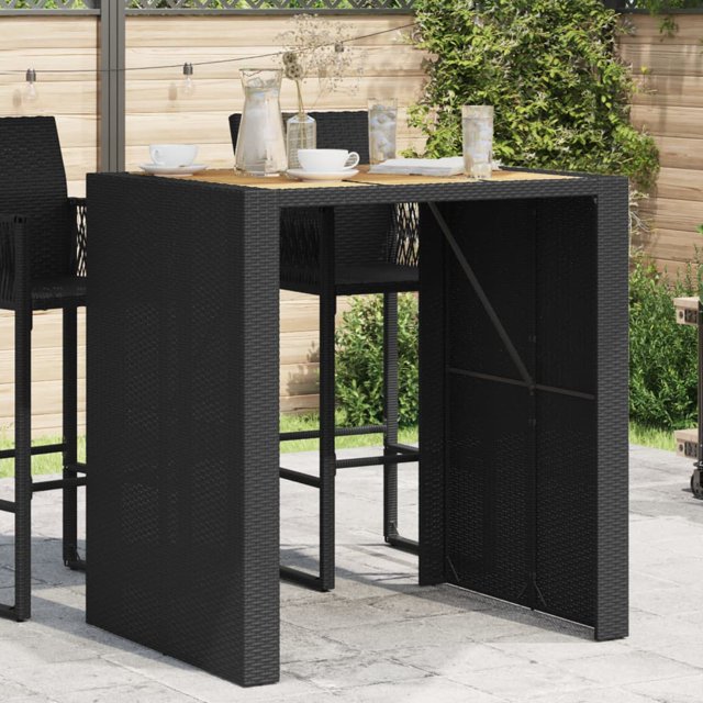 vidaXL Garden Table with Acacia Wood Top Black 105x80x110 cm Poly Rattan