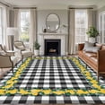 thumbnail image 2 of Summer Lemon Large Area Rugs 6x9 ft Floral Leaf Black White Buffalo Plaid Washable Rug Non Slip Indoor Carpet Absorbent Floor Mat for Living Room Bedroom Dining Room, 2 of 9
