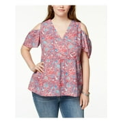 LUCKY BRAND $70 Womens New 1071 Red Printed Top 1X Plus B+B