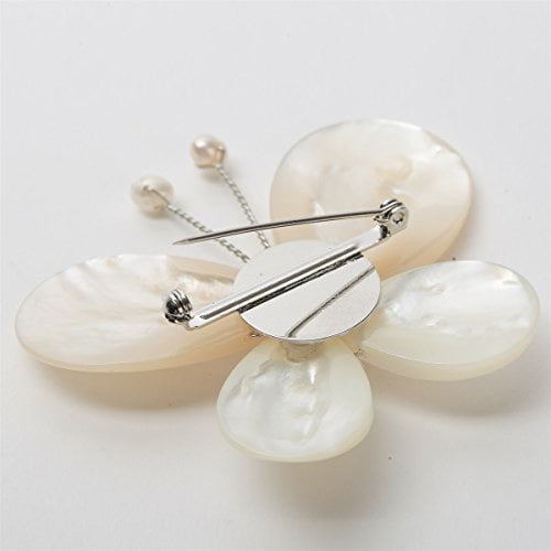 Great for Too Low Neck Blouse Dress Szxc Women's Mother of Pearl W Fresh Water Pearl Accents White Butterfly Pin Brooch Handmade Jewelry 2.5 x 2 inch