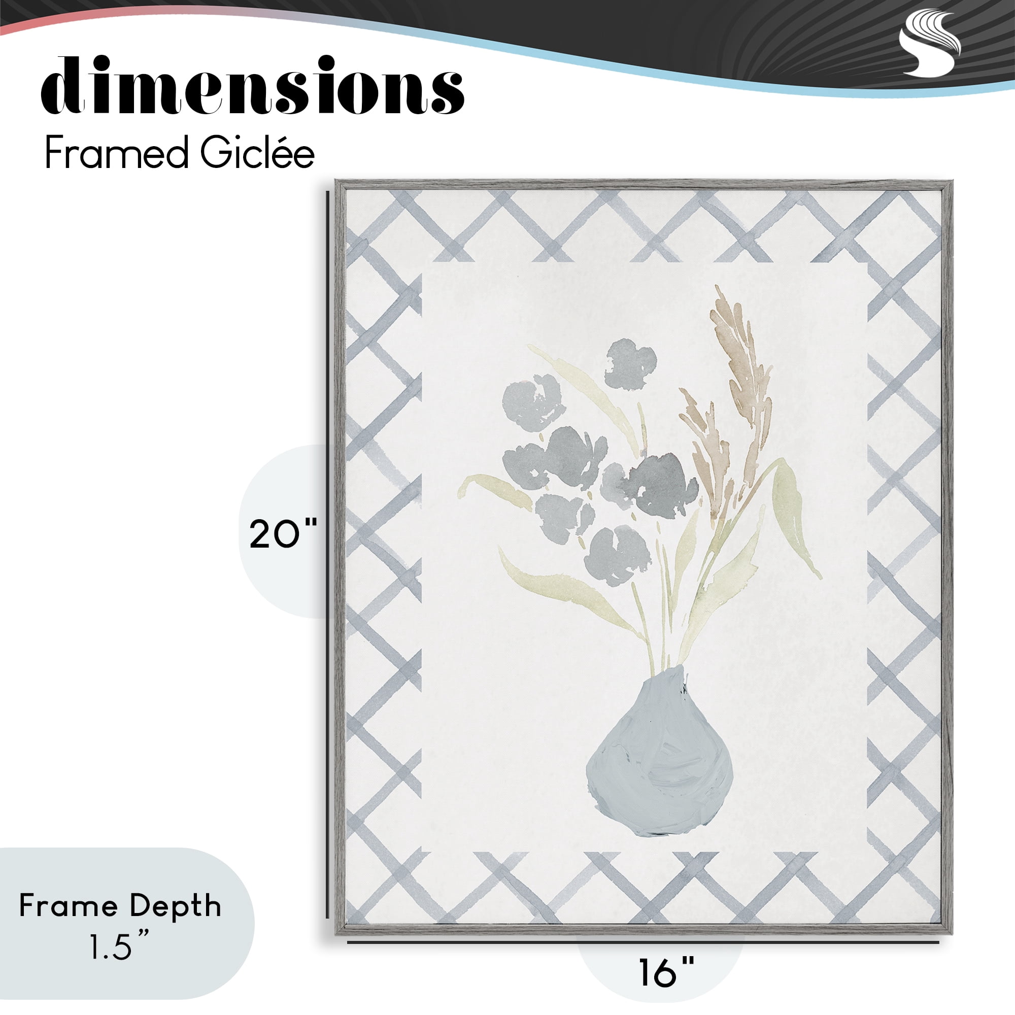 Stupell Industries Muted Blue Anna Bouquet Gray Framed Giclee Art, design by Lucille Price
