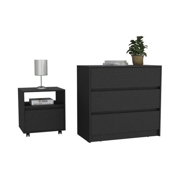 Bedroom Sets Mil2 Piece Bedroom Set, Nightstand   Dresser, Black,Bedroom Furniture Sets