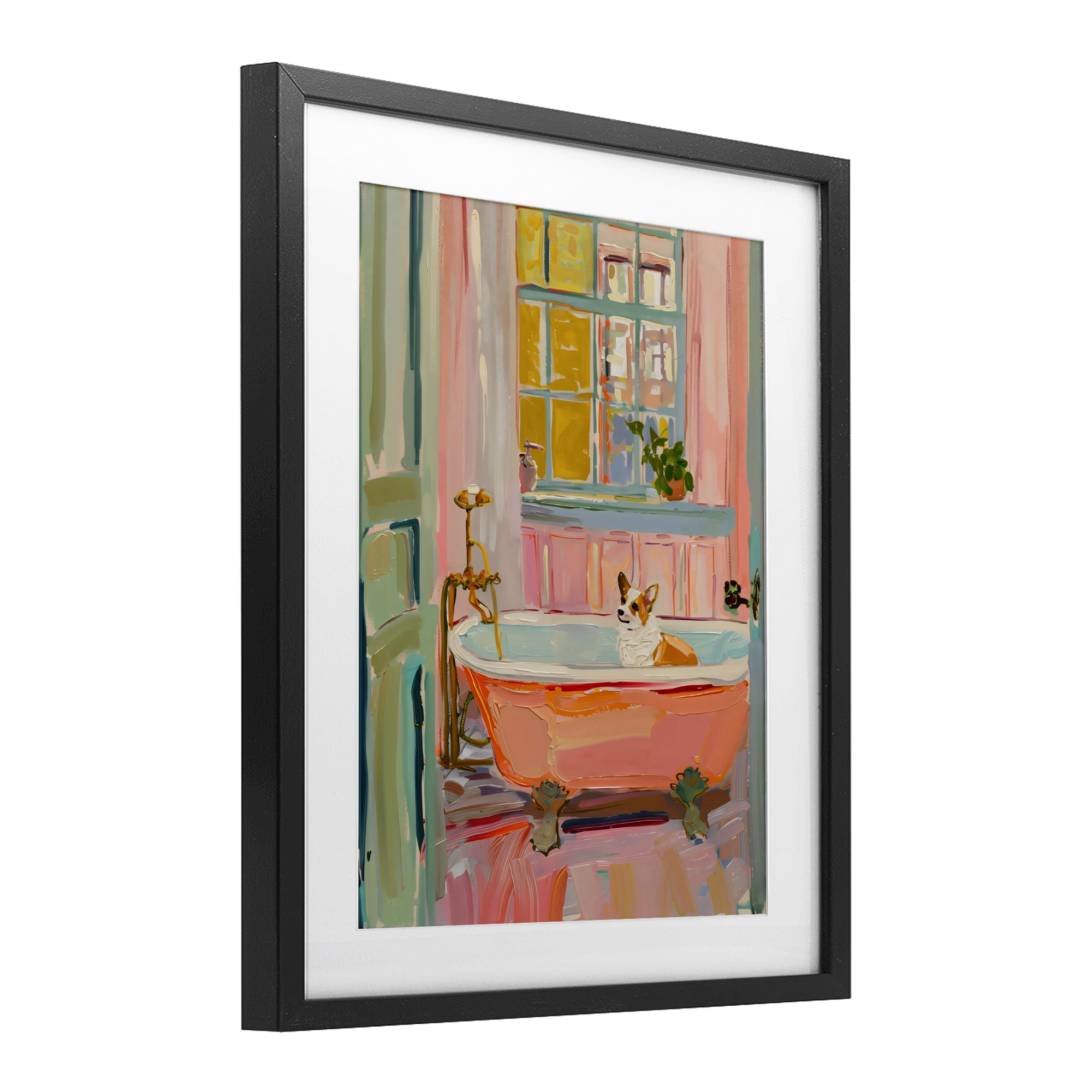 Stupell Industries Corgi in Bathtub Black Framed Print Under Glass, design by The Prints Vibe