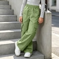 thumbnail image 6 of Mitankcoo Girls Cargo Pants Elastic Waist Wide Leg Multi Pockets Loose Casual Trousers for Kids School Daily 5-15Y, 6 of 8
