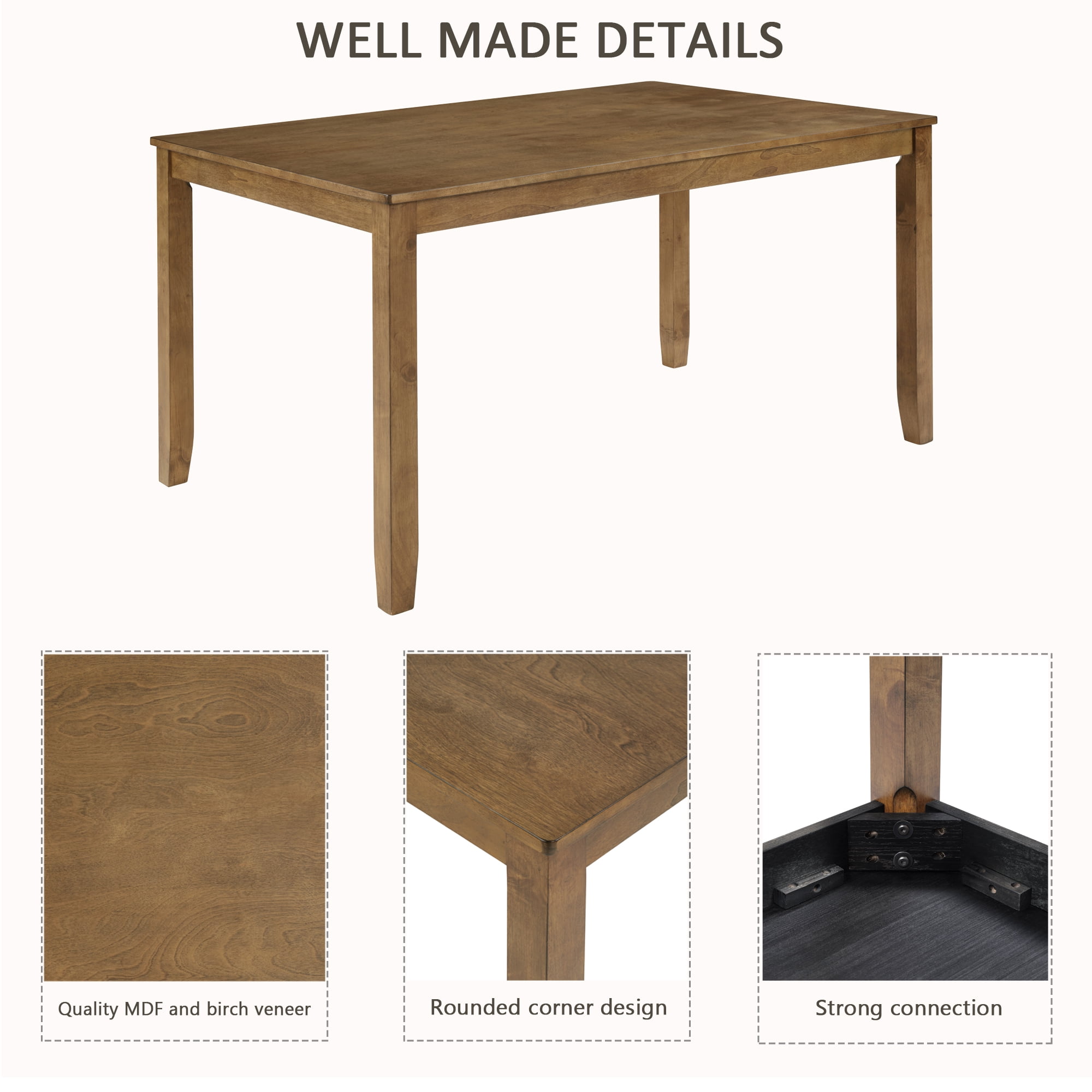 6-Piece Dining Table Set for 6, 58.5" Wood Rectangular Kitchen Table with 4 Chairs & Bench