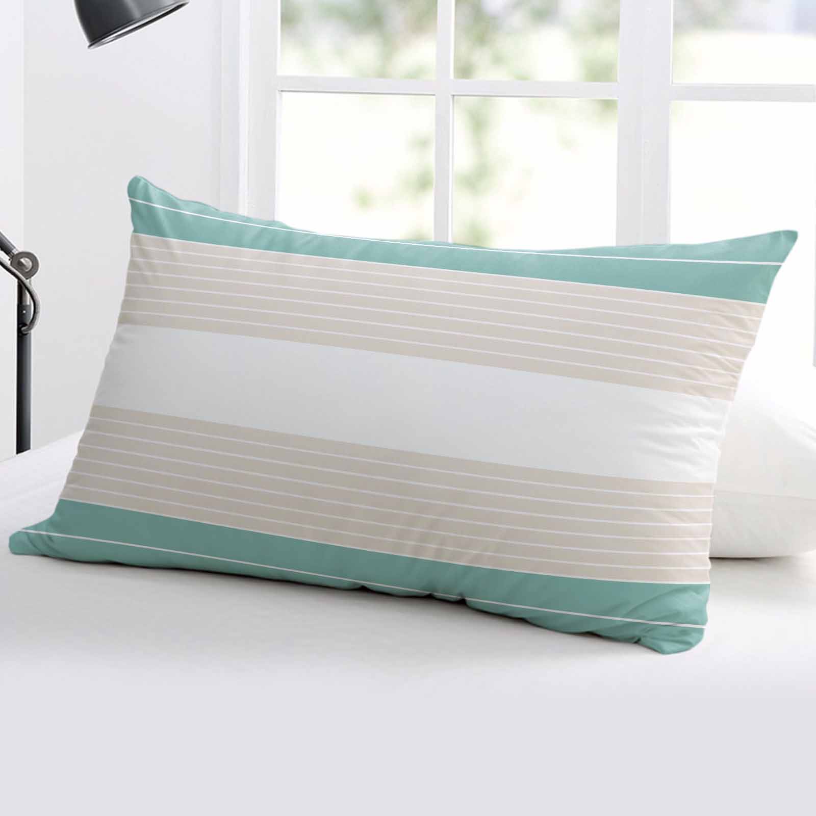 Turquoise Beige Stripe Throw Pillow Cover 20 x 30 Inch Decorative Pillow Cover Modern Art Horizontal Striped Lumbar Pillowcase Seasonal Rectangle Cushion Case for Couch Sofa Bed Living Room