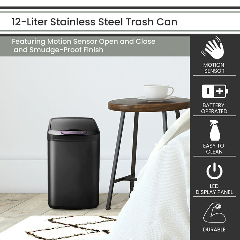 Hanover 10-Liter / 2.6 gal. Trash Can with Sensor Lid and Carbon Odor Control in Stainless Steel, HTRASH10L-1