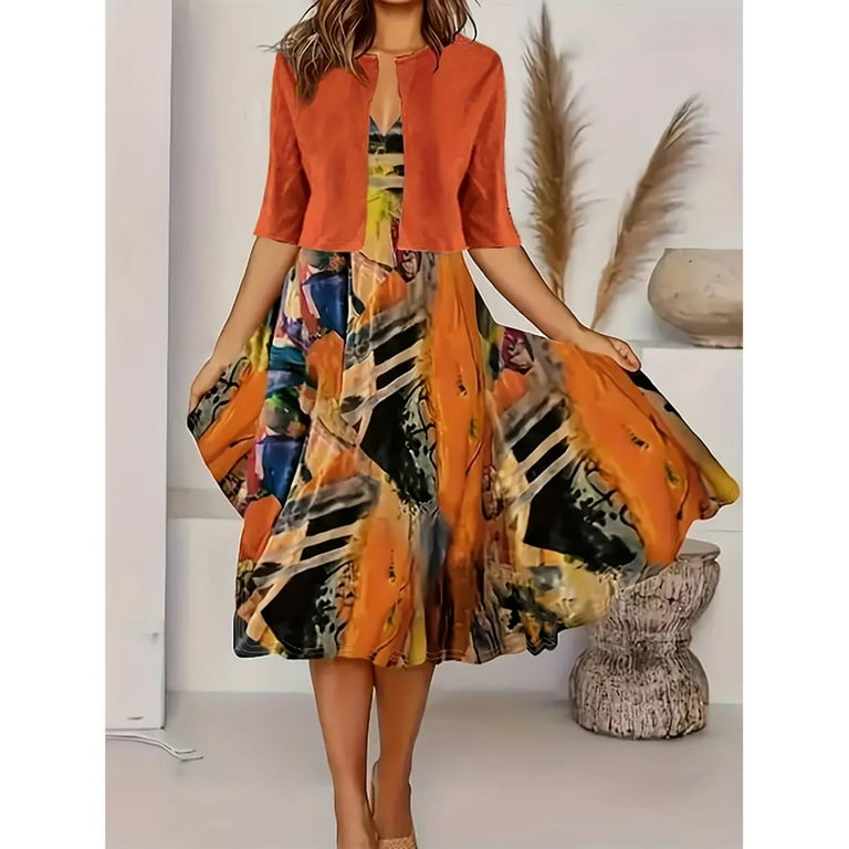 Minsida Ladies Cardigan Elegant Long Skirt Printed Dress Women s Oversized Coat Two Piece Set Silk Skirts For Women Pleated Skirt Western Skirt Walmart