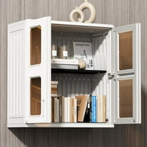 ZZM Resin Wall Cabinet Double Door,Bathroom Storage Organizer (L28*W13*H30in) Decorative Display Case,Small Kitchen Storage Cabinet with One Shelf, Transparent Window