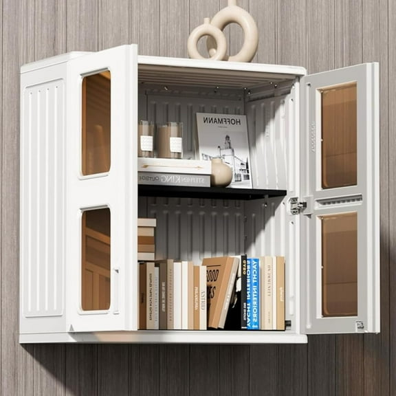 ZZMTIME Resin Toilet Storage Cabinet,Wall Cabinet Double Door,Bathroom Storage Organizer (L28*W13*H30in) Decorative Display Case,Small Kitchen Storage Cabinet with One Shelf,Transparent Window