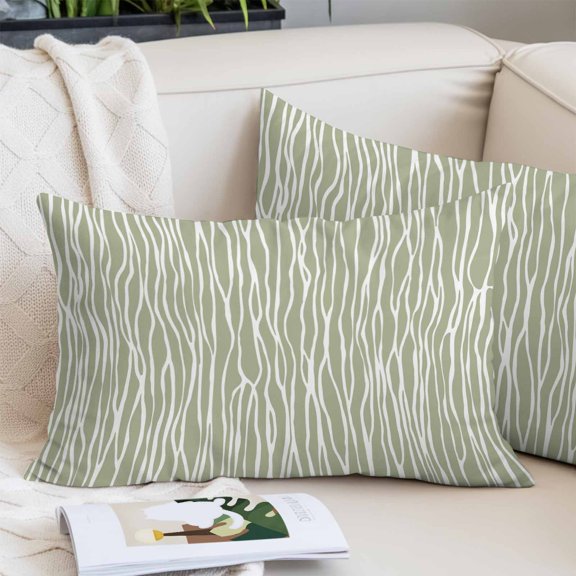 Green Waves Stripes Pillow Protectors with Zipper Standard Size, Vintage Minimalist Lines Texture Soft Brushed Microfiber Breathable Throw Pillow Covers, Pillowcase for Couch Sofa Bedroom 20"x26"