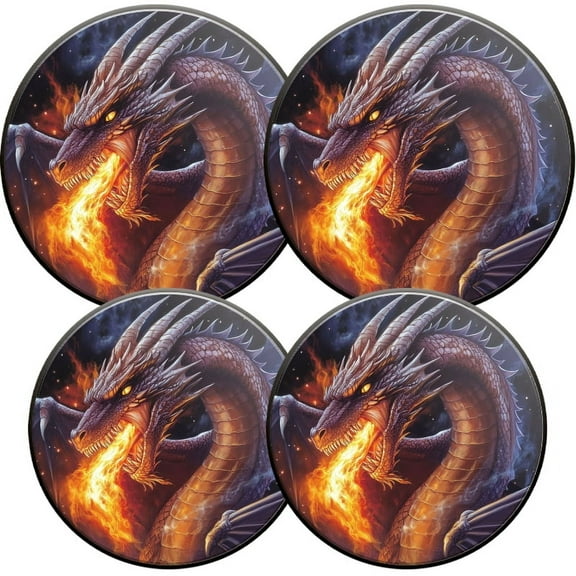 Electric Stove Burner Covers, Set of 4, Round Burner Cover,8 and 10 Inch,Round Sticker of Dragon Breathing Fire