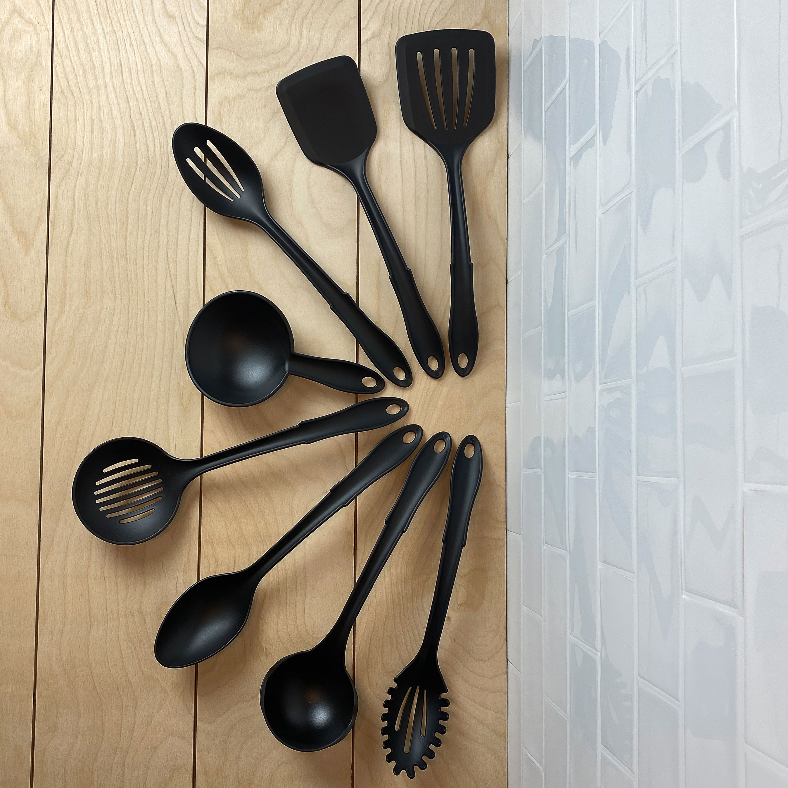 Mainstays 8-Piece Nylon Kitchen Utensil Set with Connector Ring, Black Plastic - image 3 of 20