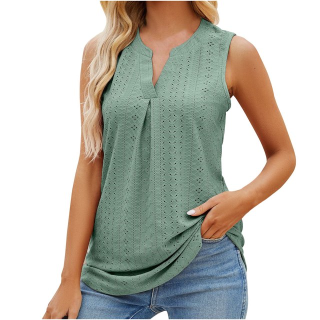 Chaleco delgado con cuello en V y agujeros de color sólido para mujer Tops femeninos OAVQHLG3B Store lin121212
