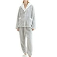thumbnail image 2 of Antinious Womens Solid Flannel Button-Down Long Sleeve Top with Cuffed Pants Sleepwear Set Outfits,Pajamas for Women Set,Ladies Sleepwear Outfits,Gray,XXL, 2 of 5