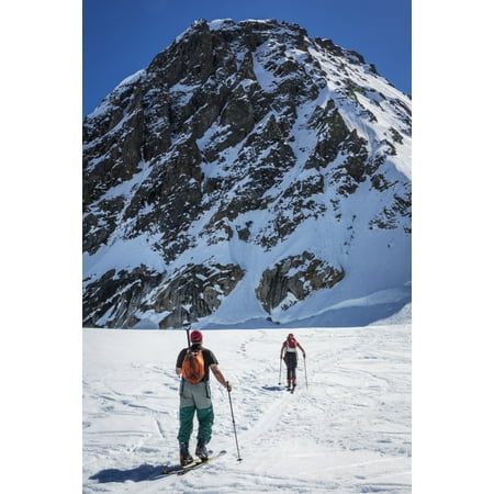 Telemark Powder Skis - A couple telemark skiing on the Ruth Glacier near the Don Sheldon Hountain House in the Alaska Range Interior Alaska Summer Poster Print by Jim Kohl Design Pics