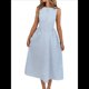 thumbnail image 2 of Vestido de Mujer de Cintura Alta, Sin Mangas, A Rayas, Color Liso, Estilo Verano 2025. Azul L, 2 of 10