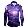 thumbnail image 4 of Long Sleeve Shirts for Men Plus Size Casual Galaxy Print Button Down Lapel Tops Loose Mens Shirts Light Purple S, 4 of 4