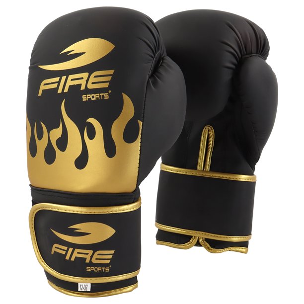 Par de Guantes de Boxeo Fire Sports PVC Línea Fire One Dorado Negro