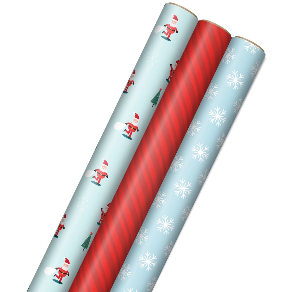 Hallmark Christmas Wrapping Paper with Cutlines on Reverse (120 sq. ft. ttl Dancing Santa, Red