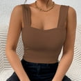 thumbnail image 2 of Women's Crop Tank Tops Square Neck Slim Fit Sleeveless Shirts Workout Fitness Casual Basic Solid Color Blouses (L, Brown), 2 of 4