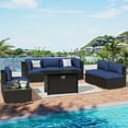 thumbnail image 2 of SUNCROWN 8-Piece Outdoor Patio Furniture Sofa Set All-Weather Wicker Sectional Conversation Set with Modern Glass Coffee Table, Cushions and Fire Pit Table, Dark Blue, 2 of 7