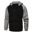 thumbnail image 2 of Olyvenn Stylish Men Zip Up Casual Patchwork Hooded Long Sleeved Brushed Outwear Jacket Winter Warm Long Sleeve Hooded Fleece Puffer Jacket Thick Cotton Padded Overcoat Black 4, 2 of 5