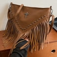 thumbnail image 6 of Yucurem Women Pu Studded Tassel Shoulder Bag Fringe Hobo Bag For Outdoor Travel (Brown) Fashion shoulder bag (Brown), 6 of 9