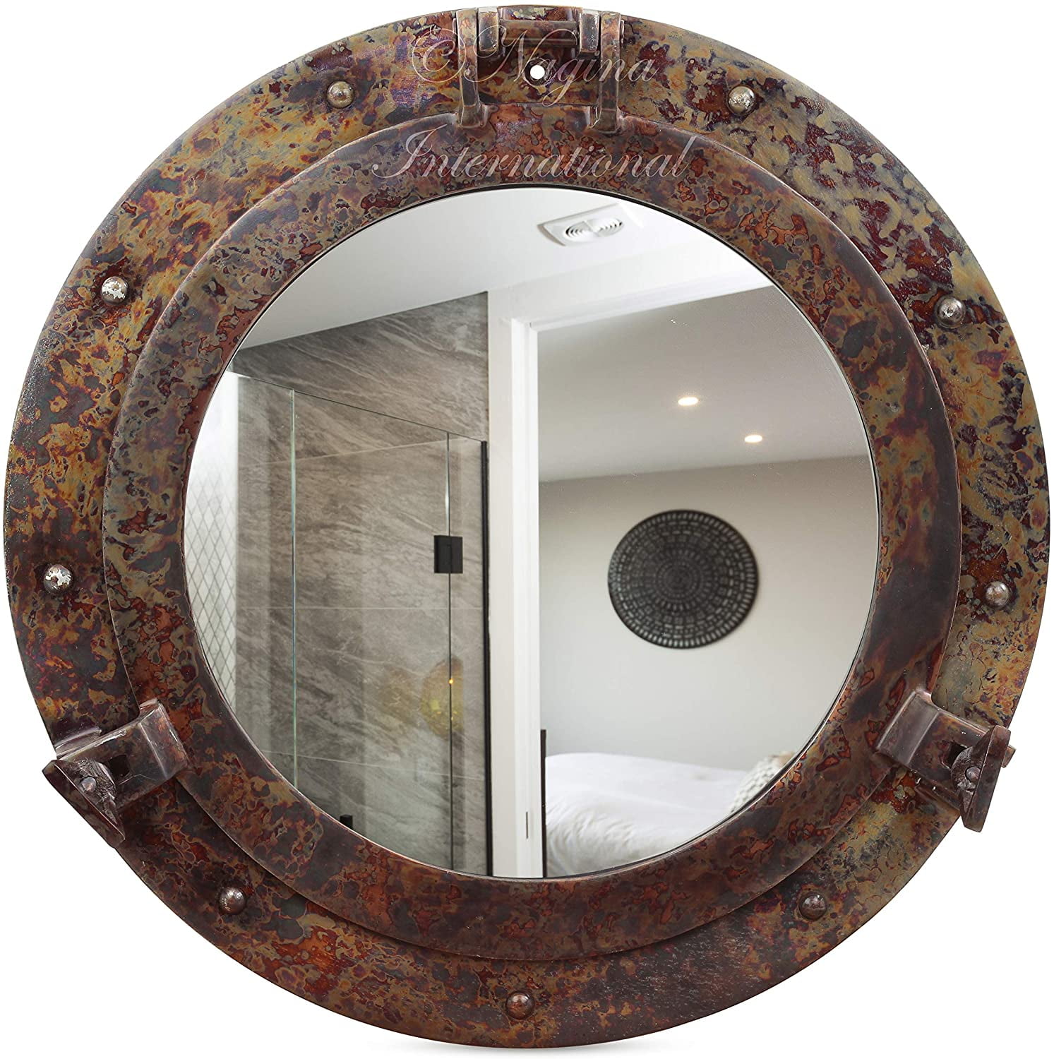 Rustic Copper Shipwrecked Premium Nautical Porthole Mirror | Nautical Bathroom Mirrors | Nagina International (8 Inches, Aluminum Mirror)
