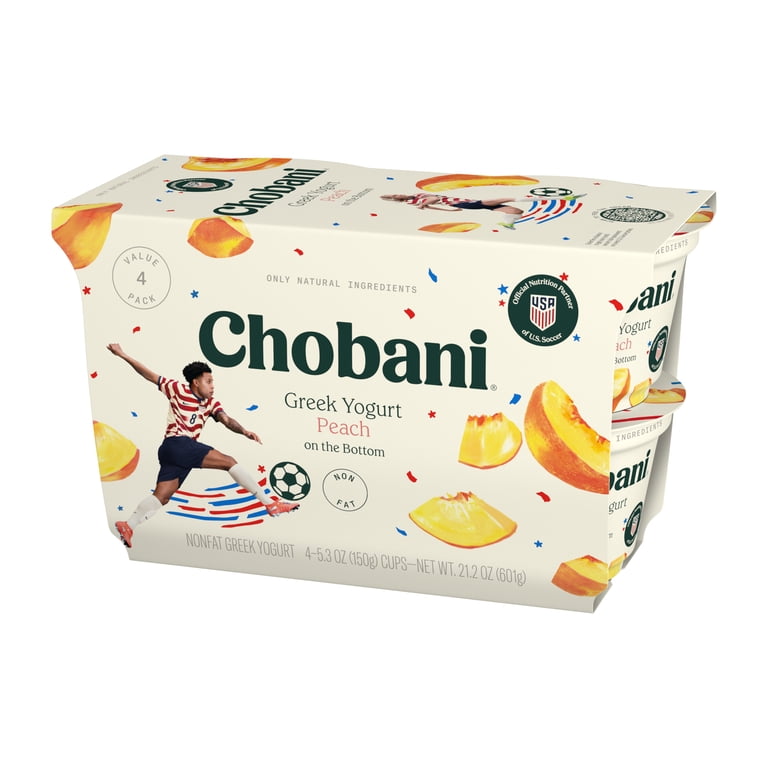 Chobani Non-Fat Greek Yogurt Peach On The Bottom 5.3 oz 4PK