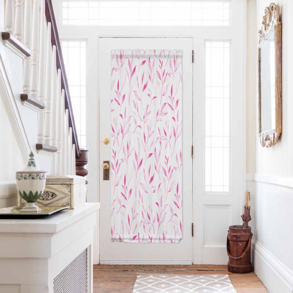 Pink Leaf Door Curtains for Door Window, French Sidelight Front Back Door Curtains With Tieback, Modern Botanical Foliage Plant Country Flower Kitchen Rod Pocket Drapes Panel, 54"x72"