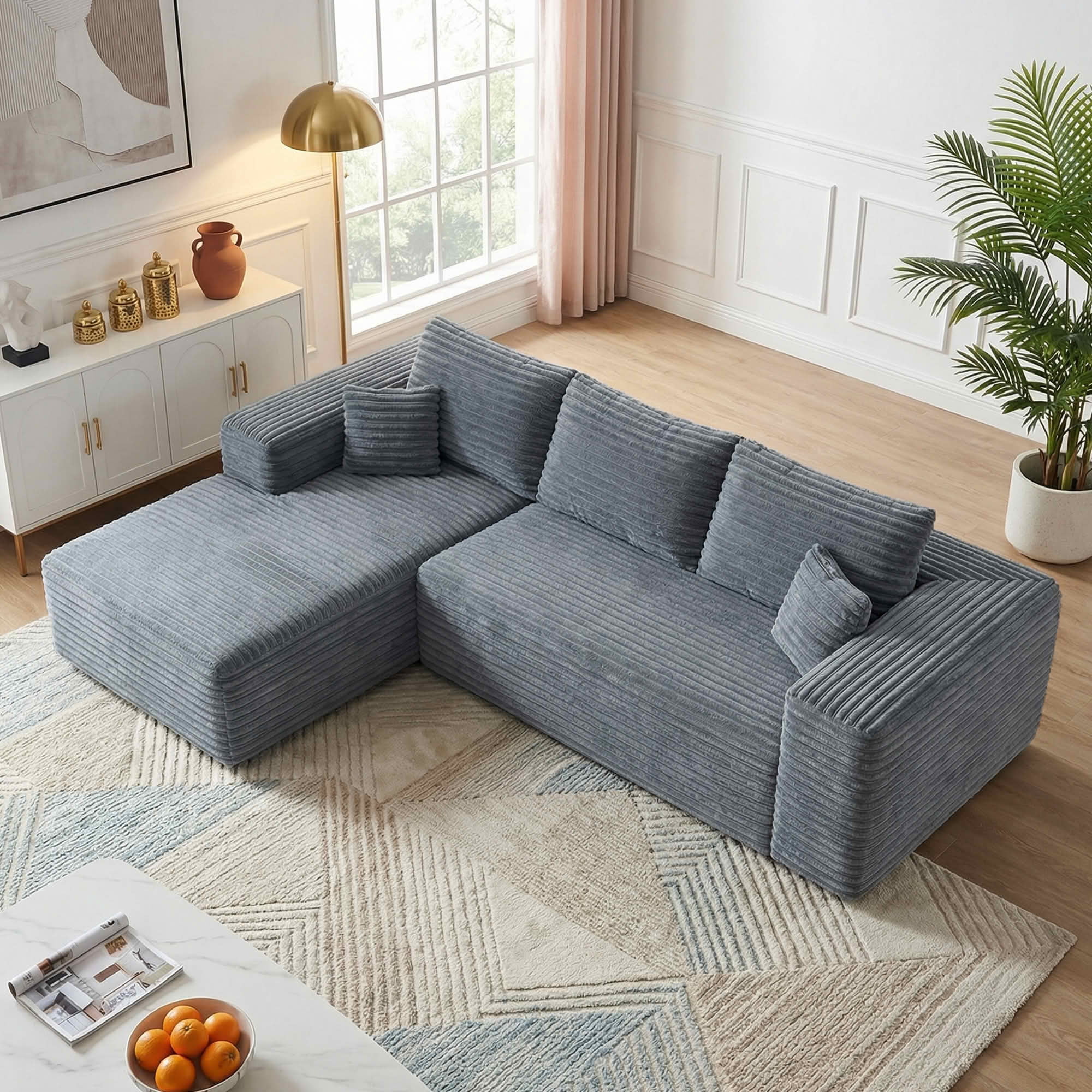 MAYEERTY 95" Wide-Wale Corduroy Compression Sofa Bed, Convertible Sleeper Couch for Living Room Guest Room，Gray