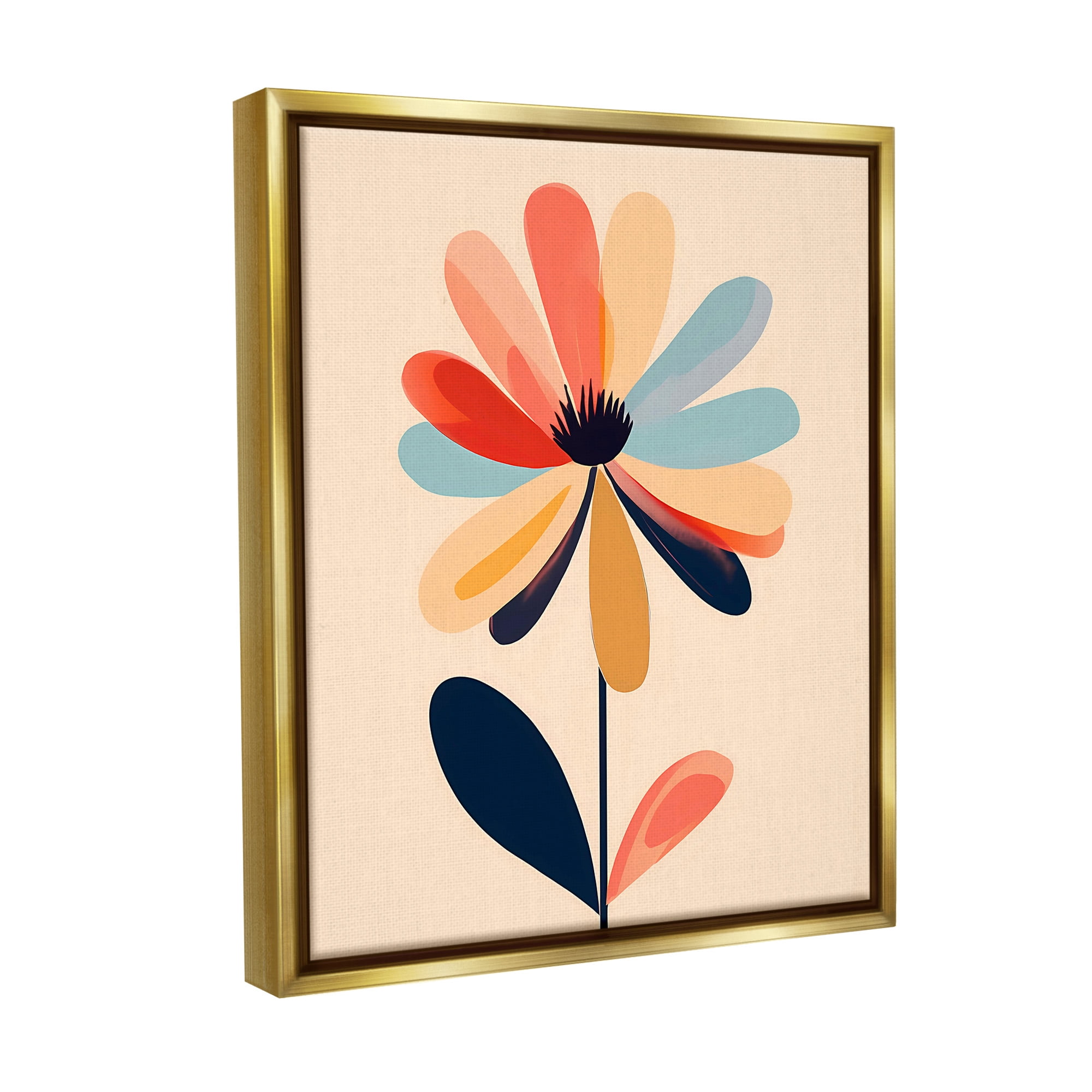 Stupell Industries Alternating Petals Flower Botanical & Floral Painting Gold Floater Framed Canvas Art Print Wall Art, 17 x 21