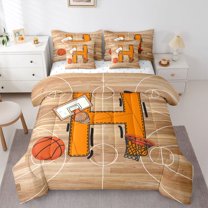 Homewish Boys Sport Basketball Bedding Comforter Set 7 Pieces, Initial H Letter Full Bedding Set, Chic Stripes Abstract Reversible Fitted Sheet Flat Sheet, Ultra Soft Bedroom Decor