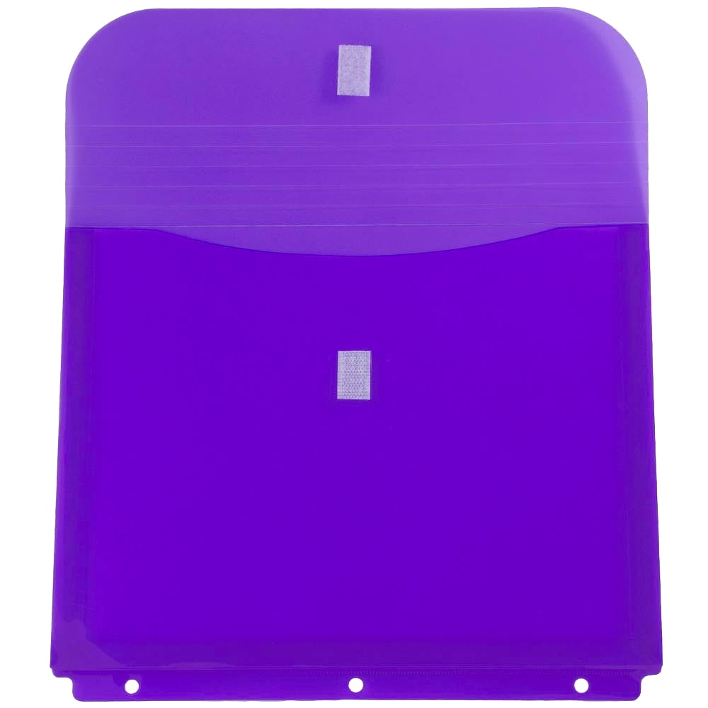 JAM Paper Plastic 3 Hole Punch Binder Envelopes, Hook & Loop Closure, Letter Booklet, 9 1/2 x 11 1/2, 1 in Expansion, Purple, 3/Pack