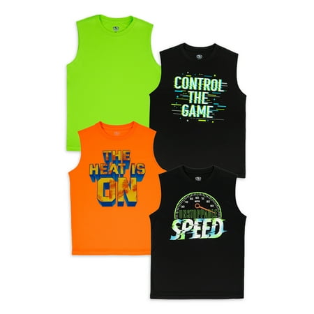 Athletic Works Boys Graphic Performance 4-Pack Muscle Shirts,Sizes 4-18 & Husky