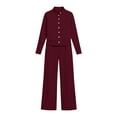 thumbnail image 6 of Tbopshirt Women's Sweatshirt and Sweatpants Set Crew Neck Button Long Sleeve Solid Color Wide Leg Pants Casual Wear 2 Piece Outfit for Women Casual Clothing, 6 of 6