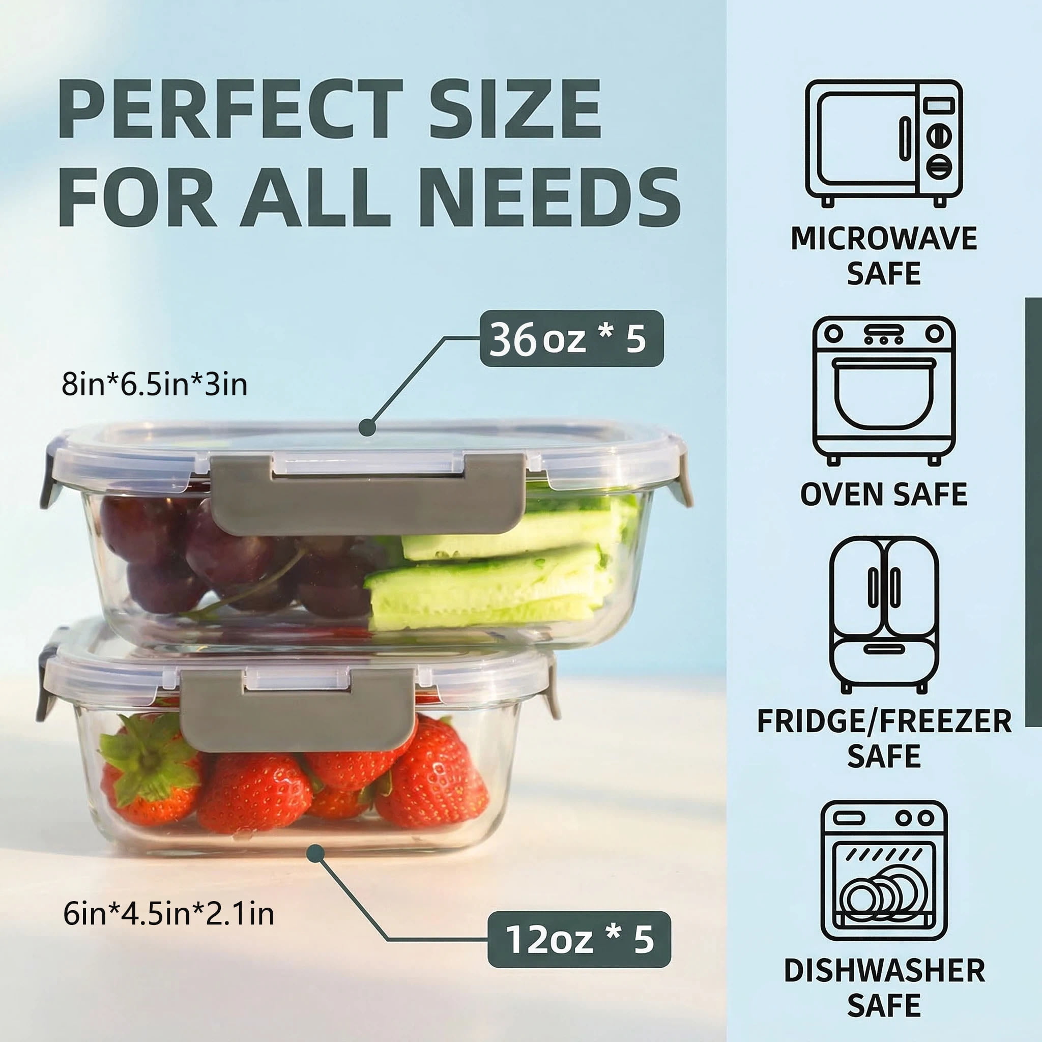 20 Pcs Glass  Meal Prep Containers with Lids, Food Storage Containers with Snap Locking Lids, Airtight Lunch Containers, Microwave, Oven, Freezer and Dishwasher