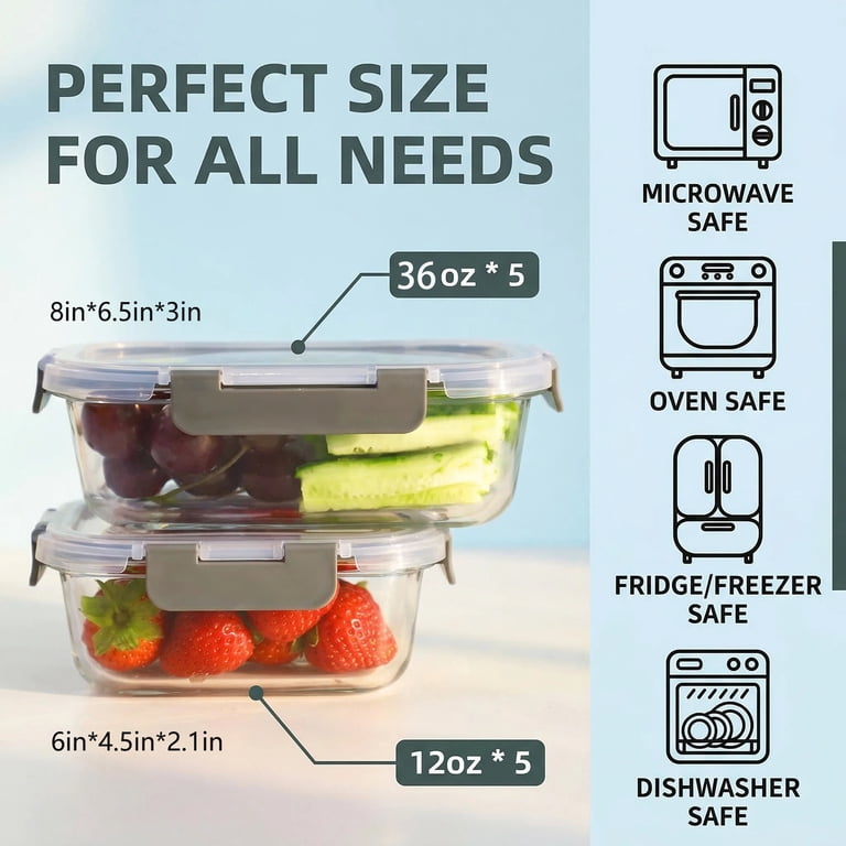 SHIGEER 20-Piece Glass Meal Prep Container Set Borosilicate photo 2