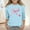 Light Blue, variant on dazeni Girls 3/4 Length Sleeve Tops Cute Bow Print Crew Neck Graphic T-Shirt Blouse Casual Preppy Clothes