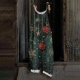 thumbnail image 2 of Women's Vintage Cotton Linen Overalls with Christmas Print - Casual Loose Jumpsuit with Shoulder Straps & Pockets, Dark Green, Size S, 2 of 5