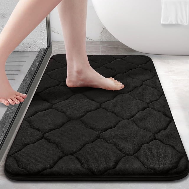 Alfombra de baño de espuma viscoelástica OLANLY, ultrasuave, 60 x 40 cm, color negro